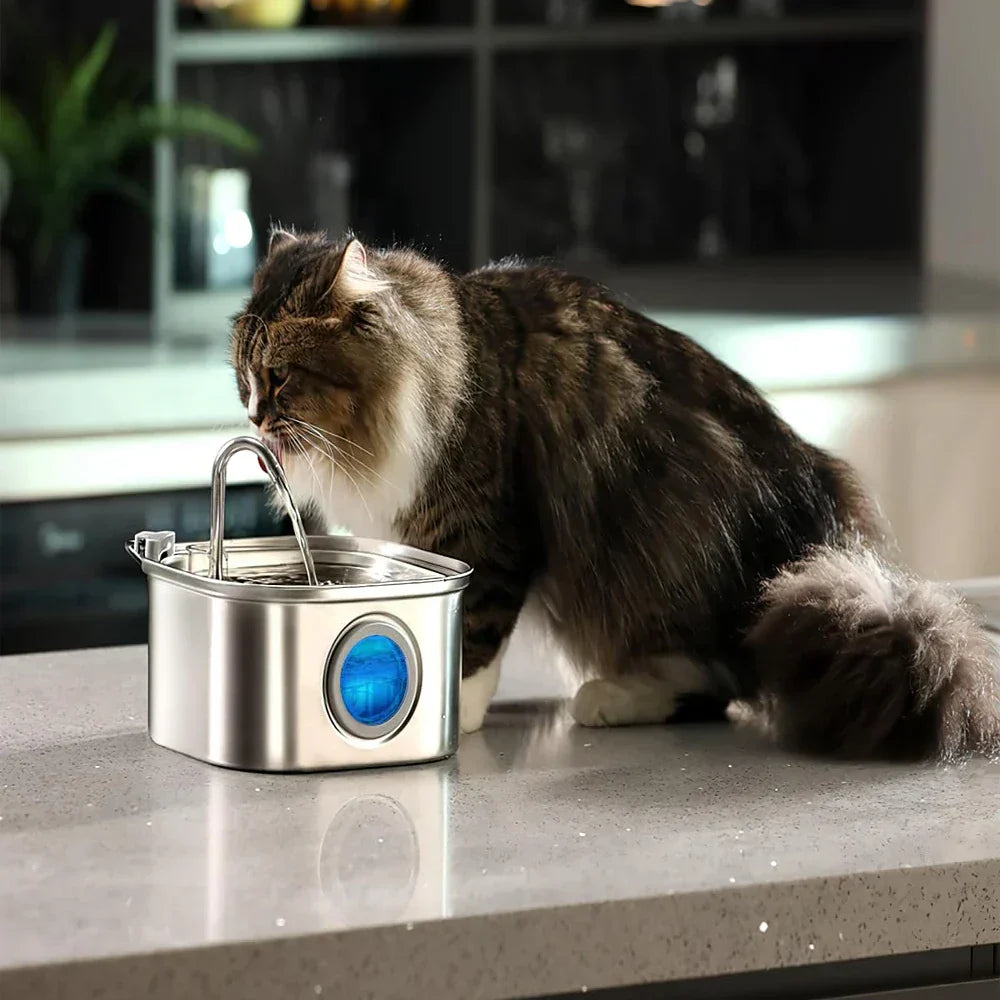 Skanto | Skanto Felindra Katzenbrunnen | Edelstahl | Fließendes Wasser für bessere Hydration | Leise & Hygienisch | 2,5 L Fassungsvermögen