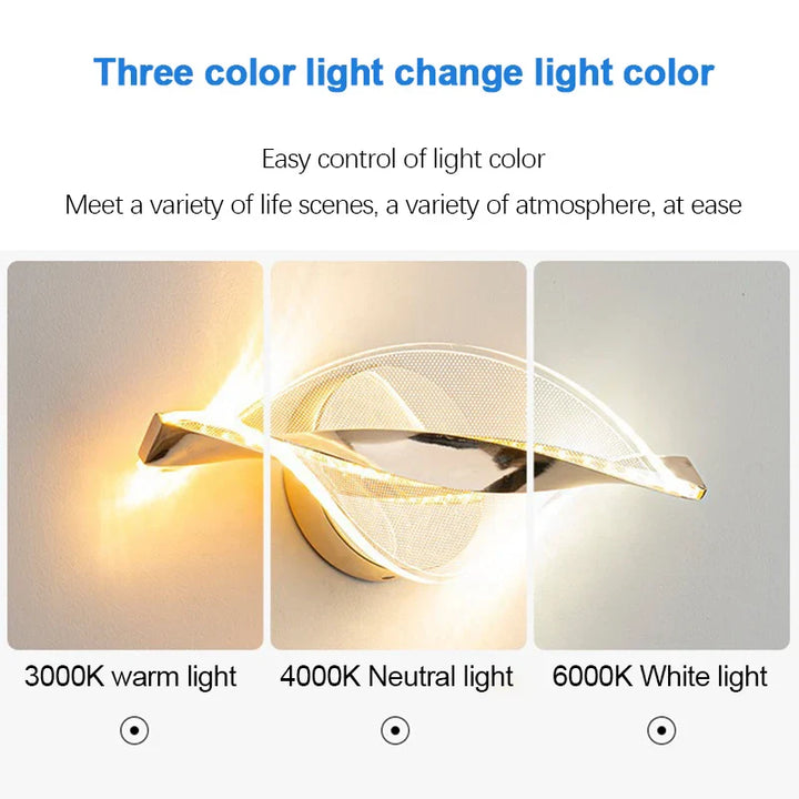 Skanto | NordGlow LED-Wandleuchte | Modernes Acryl- & Metalldesign | 3 Lichtfarben | Kreative Innenbeleuchtung für Wohn- & Schlafzimmer