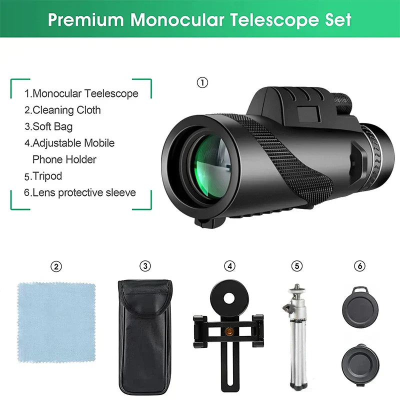 Skanto | 80x100 HD Zoom Monokular-Teleskop: Leistungsstarkes tragbares Fernglas für Jagd, Camping und Outdoor-Erkundung