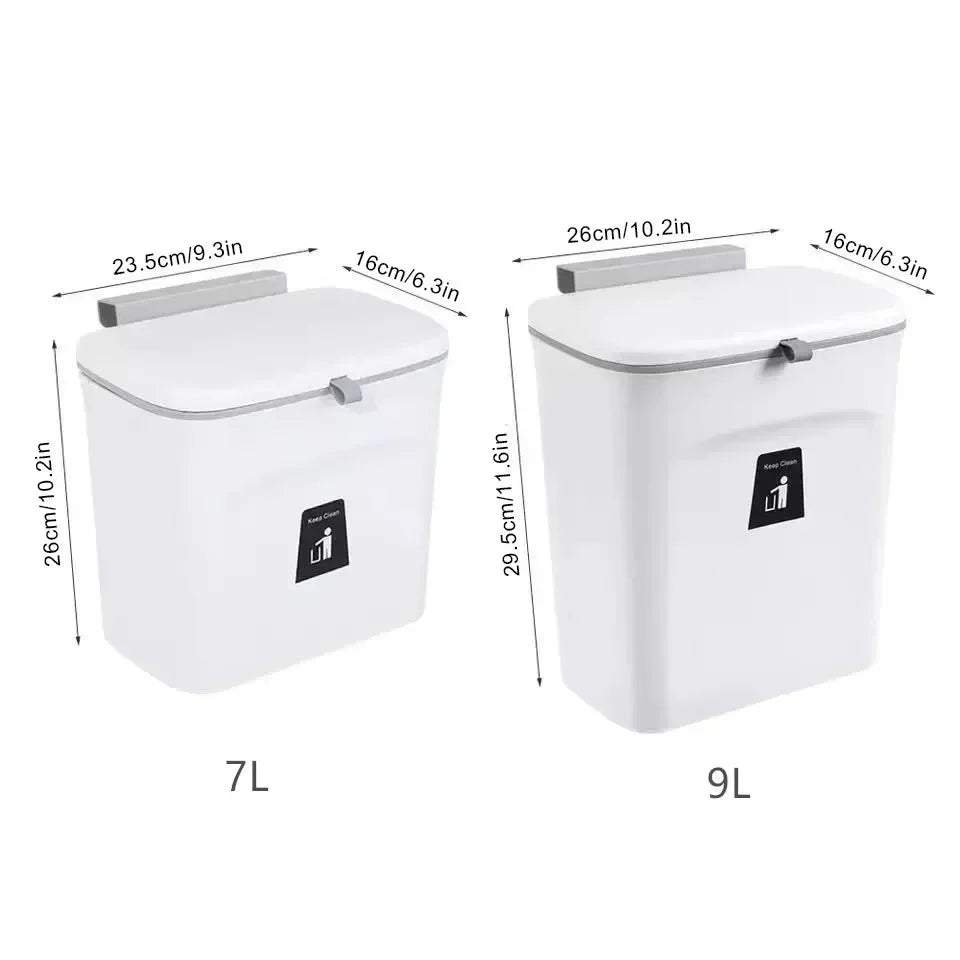 Skanto | Wandmontierter Küchen- und Badezimmer-Mülleimer mit Deckel – Erhältlich in 7L und 9L Größen, ideal für Aufbewahrung und Abfallmanagement