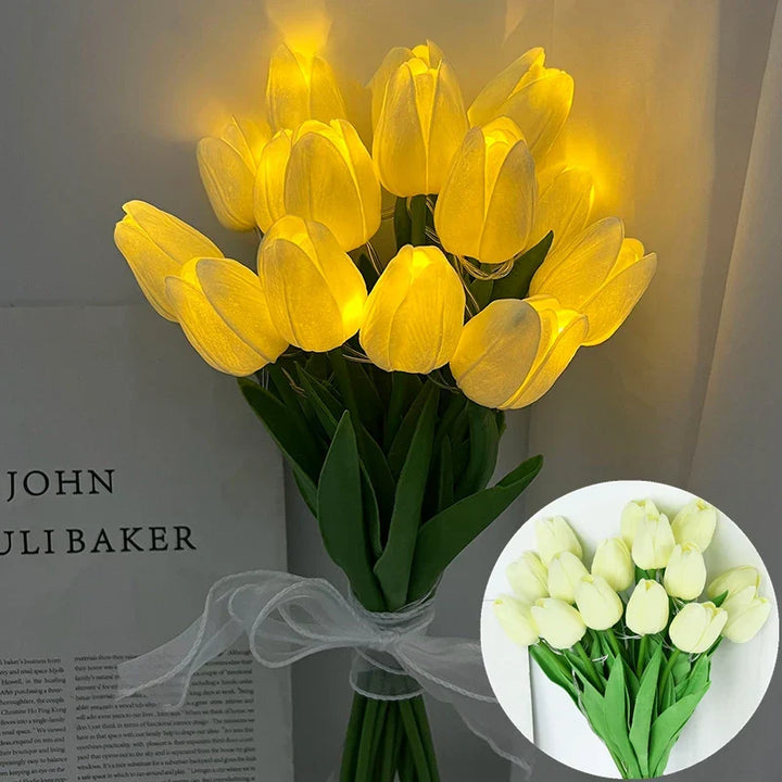 Skanto | LED-Lampe mit künstlichem Tulpenstrauß perfekt für Geschenke oder Hochzeitsfeier-Heimdekoration