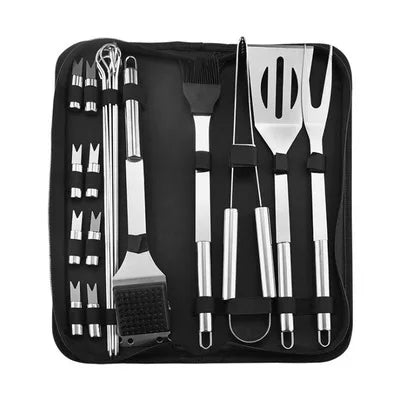 Skanto | BBQ-Werkzeugset aus Edelstahl – Outdoor-Grillkombination mit tragbarer Aufbewahrungstasche, Ofen- und Backwerkzeugen