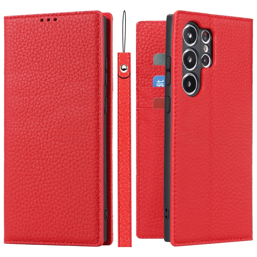 Echtleder-Brieftaschenhülle für Samsung Galaxy S23 Ultra Skanto