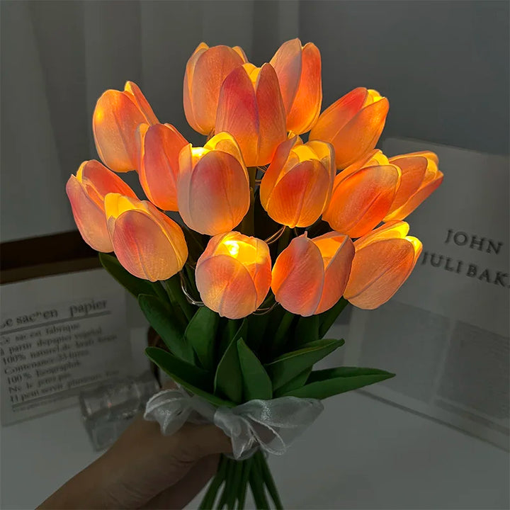 Skanto | LED-Lampe mit künstlichem Tulpenstrauß perfekt für Geschenke oder Hochzeitsfeier-Heimdekoration