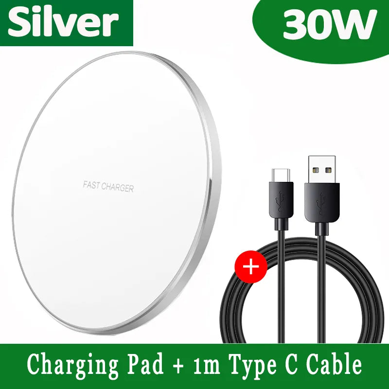 Skanto | 30W Schnelles kabelloses Ladepad | Premium USB C Ladekabel MagSafe Ladegerät für Apple iPhone, Samsung & Android – Schnelles kabelloses Ladepad