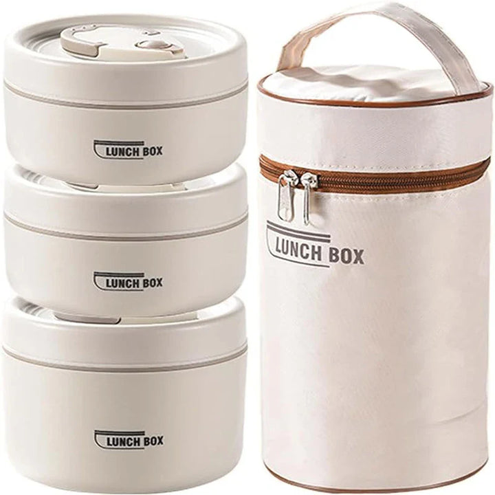 Skanto | Tragbares isoliertes Lunchbox-Set – 3 stapelbare Thermo-Essensbehälter für Erwachsene und Kinder