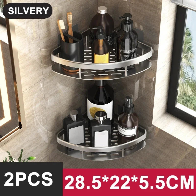 Skanto | Badezimmer-Ablageregal – Eckregal zur Wandmontage ohne Bohren, Duschablage für Toilette und Shampoo-Organizer, Bad-Accessoire