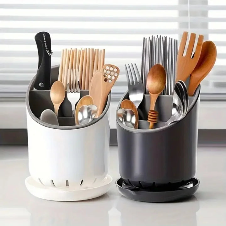 Skanto | OrgaClean Besteckhalter mit Abtropffunktion | Mehrschichtiger Küchen-Organizer für Essstäbchen, Löffel & Utensilien | Hygienisch & Leicht zu Reinigen
