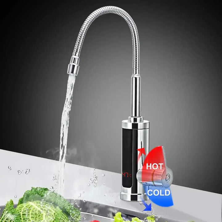 Skanto | FlowHeat 3000W Instant-Warmwasser-Küchenarmatur – Elektrische Mischbatterie mit Temperaturanzeige
