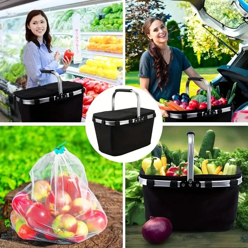 Skanto | ThermaTrip Faltkorb | Isolierter Picknickkorb mit Aluminiumfolie & Griff | 3-fach faltbar | Für Ausflüge, Park, Einkauf & Reisen