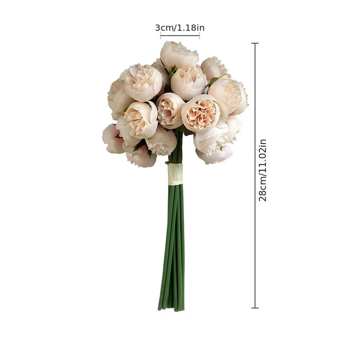 Strauß mit 20 künstlichen Rosen und Pfingstrosen