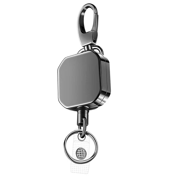 Skanto | Einziehbarer Karabiner-Schlüsselanhänger aus Metall mit Stahlseil – Sicherheitsband 71,8 cm