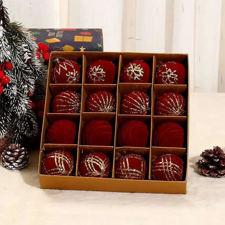 Beflockte Weihnachtsbaumkugeln – Bordeauxrote und dunkelgrüne Kugeln für die Feiertagsdekoration, Rosa Weihnachtsbaumkugel-Anhänger 16 Stk. 6cm (2.3 inches)