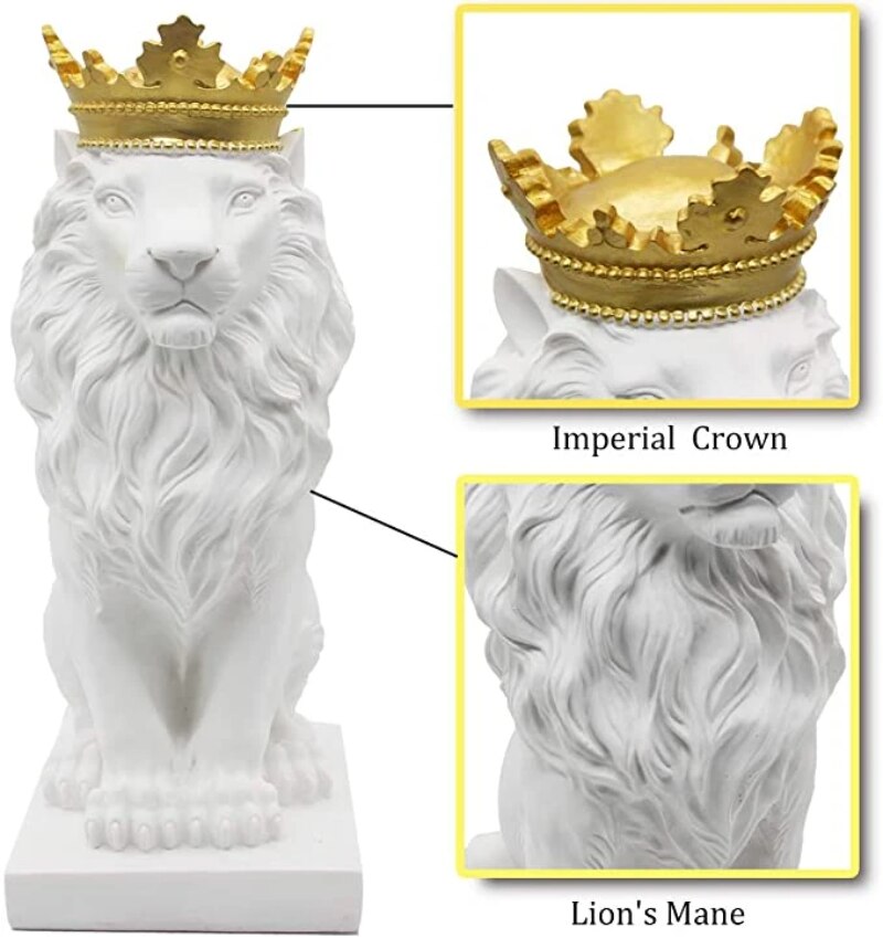 Skanto Tierfigur Harz Kronenlöwen-Statue Handgemachtes Kunstwerk Geschenk Home Office Dekor Ornament Wohnzimmer Schreibtisch Heimdekoration