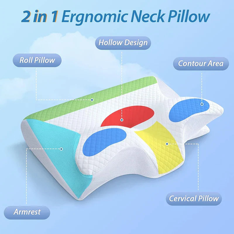 Skanto | Memory Foam Nackenkissen | Ergonomisches 2-in-1-Design zur Linderung von Nackenschmerzen & für komfortablen Schlaf
