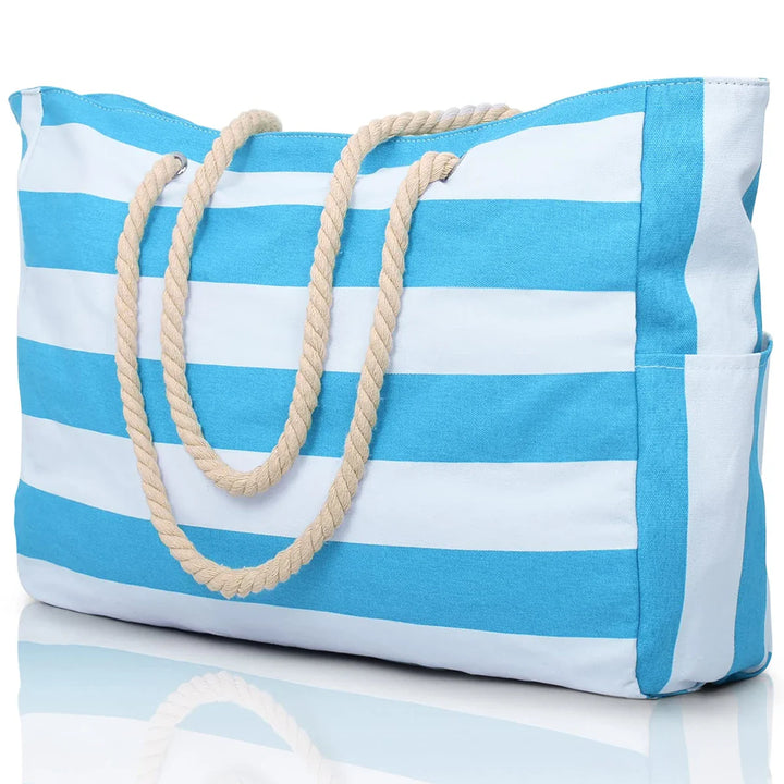Skanto | Marivalis Gestreifte Strandtasche mit Reißverschluss | Faltbar & Wasserdicht | Sandabweisendes Canvas | Für Reise & Urlaub