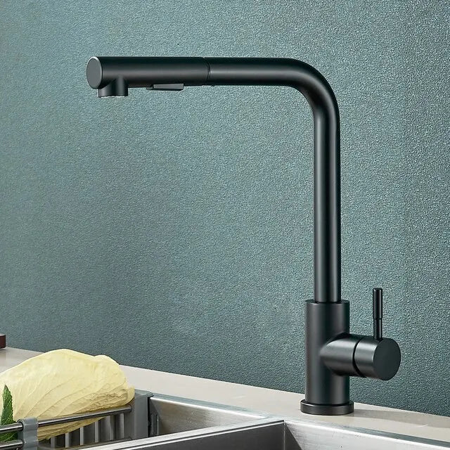 Skanto | Schwarzer ausziehbarer Küchenarmatur – Flexibler 2-Modus Strahl- & Sprühdüse, Edelstahl Warm-Kaltwasser-Mischbatterie