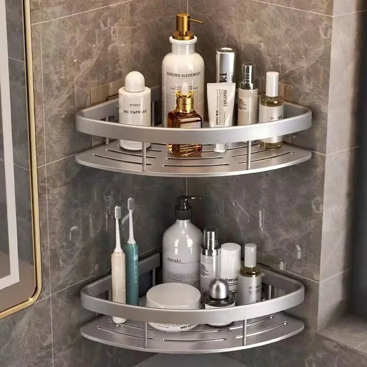 Skanto | AquaSpace Pro | Eck-Duschablage ohne Bohren | Aluminium | Rostfrei & Belastbar | Schwarz, Weiß, Silber oder Schwarz-Gold Badregal