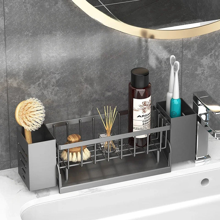 Skanto | Ordinaqua Spülbecken-Organizer-Regal | Selbstentleerend | Halter für Schwamm, Seife & Tuch | Erweiterbar & Hygienisch | ABS-Kunststoff