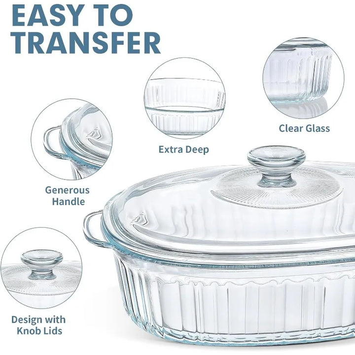 Skanto | 4-teiliges Glas-Backformen-Set mit 2 Auflaufformen mit Glasdeckeln, 1.9 Qt und 3 Qt