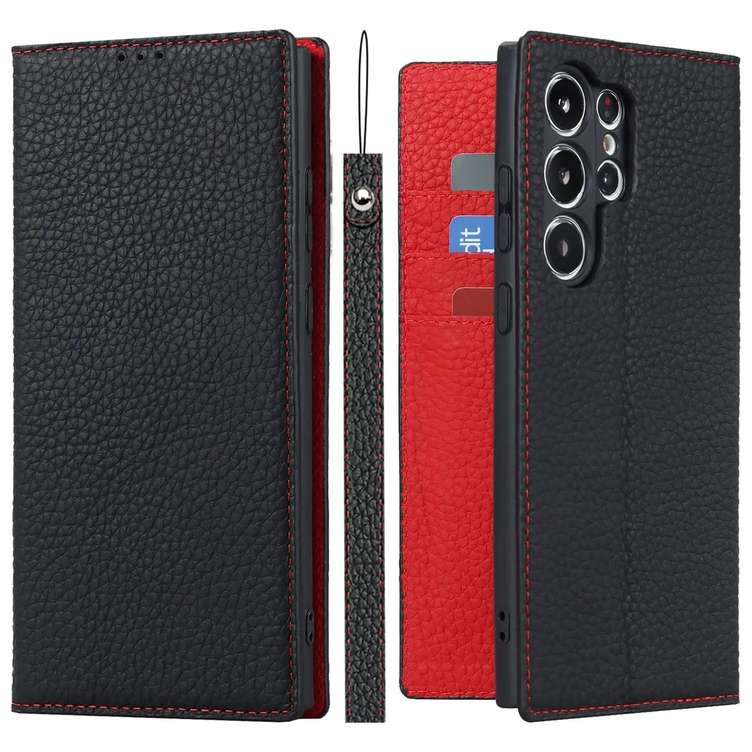 Echtleder-Brieftaschenhülle für Samsung Galaxy S23 Ultra Skanto