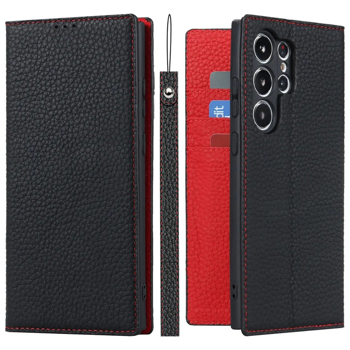 Echtleder-Brieftaschenhülle für Samsung Galaxy S23 Ultra Skanto