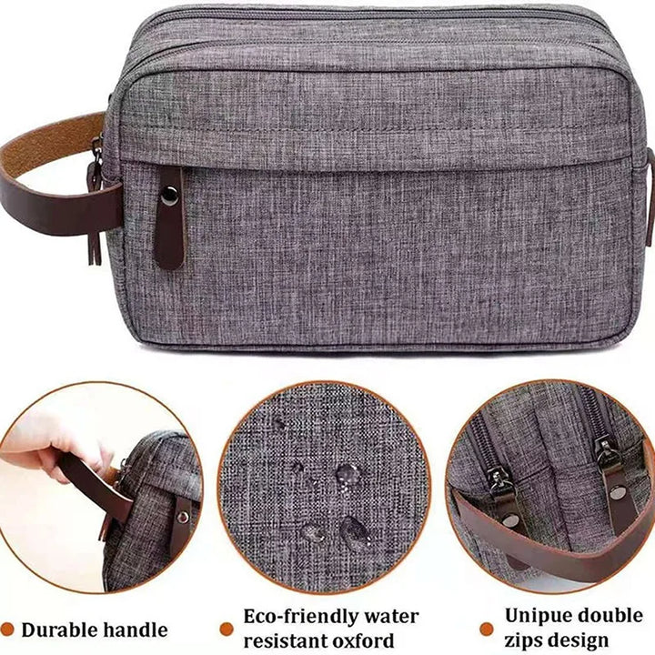 Skanto | Nylonéa Kulturbeutel Unisex | Wasserabweisend | Ledergriff mit Canvas-Design | Für Reise und Alltag