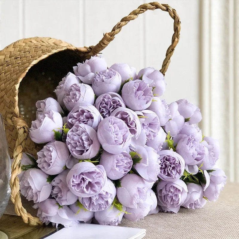 Strauß mit 20 künstlichen Rosen und Pfingstrosen