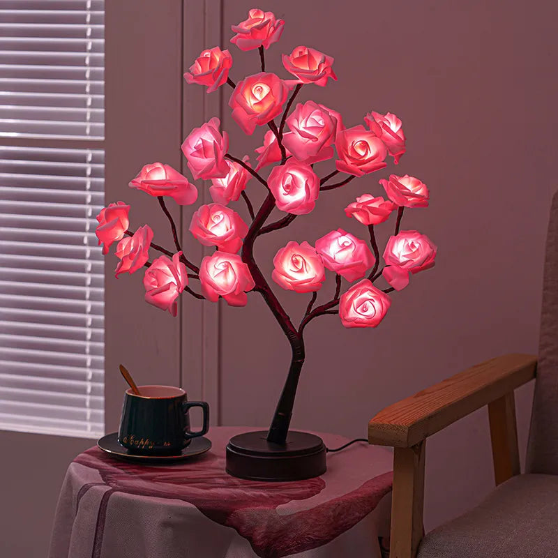 Skanto | RGB Rosenblütenbaum Lichter 24LED USB Batterie Tischlampe Feen Nachtlicht Home Party Weihnachten Hochzeit Schlafzimmer Dekoration Geschenk