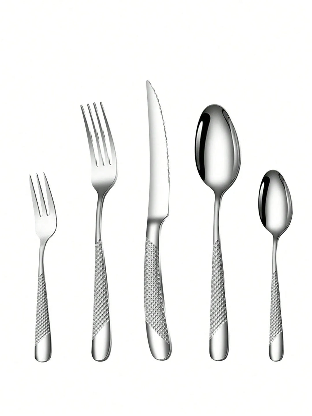 Skanto | Hochwertiges Besteckset aus Edelstahl Silber Stern Diamant - Inklusive Messer, Gabel, Löffel & Dessertgabel & -löffel - 6-teilige/30-teilige Optionen