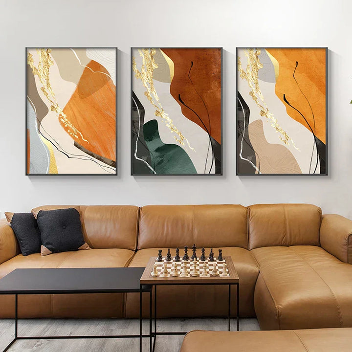Erdtöne Nordische Abstrakte Geometrische Wandkunst Fine Art Leinwanddruck Grüne Braune Beige Orange Bilder für Wohnzimmer Esszimmer Dekor | Skanto