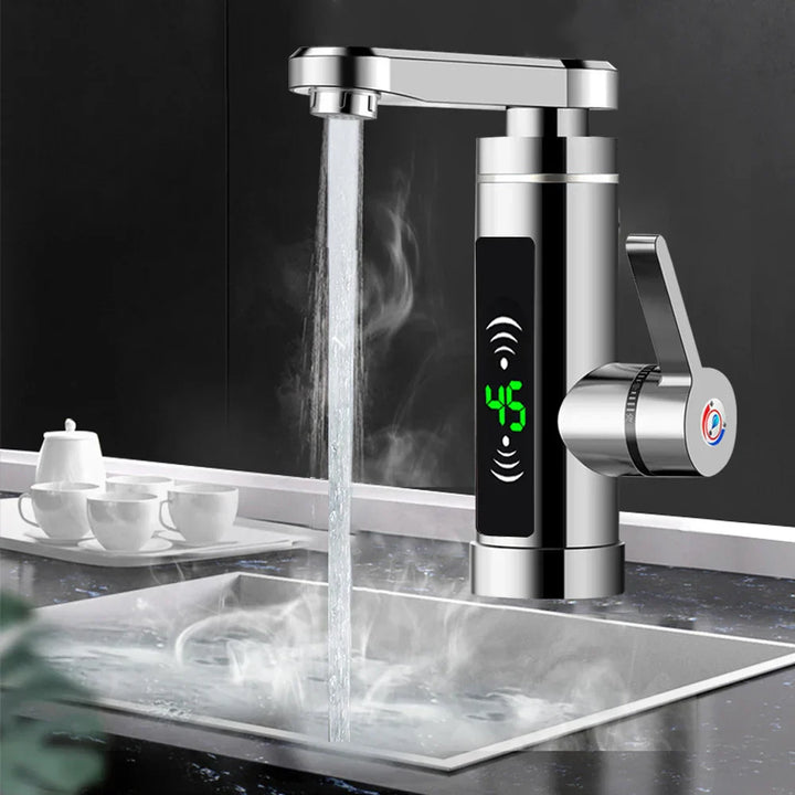 Skanto | ThermoFlow 3000W Instant-Warmwasser-Küchenarmatur mit 360° drehbarem Auslauf – Edelstahl & energieeffizient