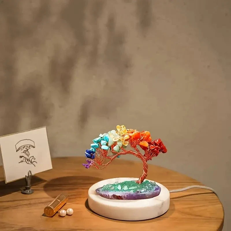 Skanto | AuroraTree Kristallbaum | Natur-Edelsteine | Achat-Basis & Kupferdraht | Feng Shui Glücksbaum 10 cm