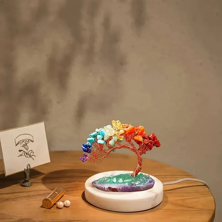 Skanto | AuroraTree Kristallbaum | Natur-Edelsteine | Achat-Basis & Kupferdraht | Feng Shui Glücksbaum 10 cm