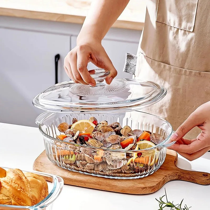 Skanto | 4-teiliges Glas-Backformen-Set mit 2 Auflaufformen mit Glasdeckeln, 1.9 Qt und 3 Qt