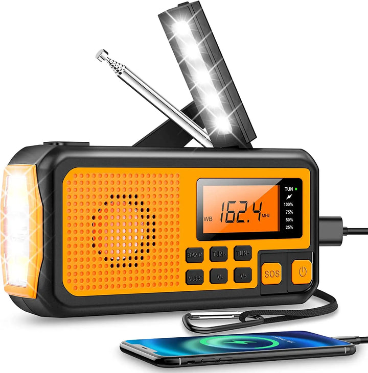 Skanto | Notfallradio mit Kurbel und Solar – Tragbares Dynamo-Radio mit Powerbank und LED-Taschenlampe