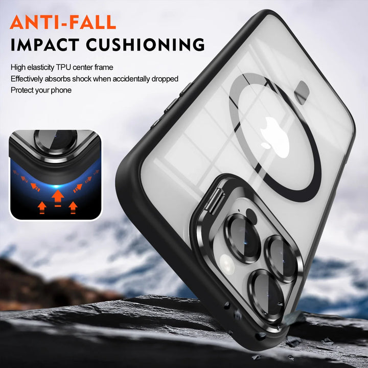 Skanto | Magnetische stoßfeste Magsafe Handyhülle mit Ständer und Glaslinsenschutz