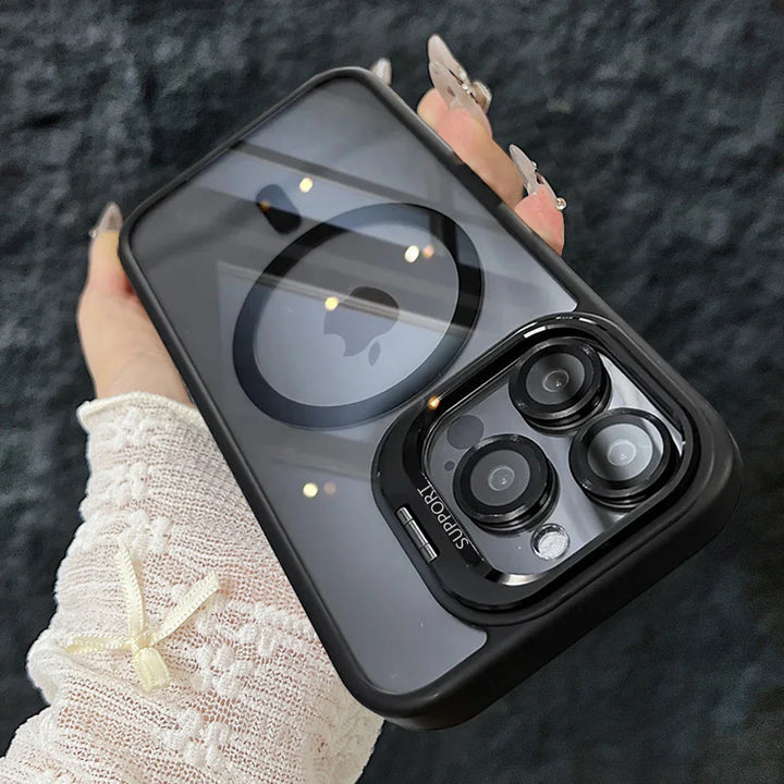 Skanto | Magnetische stoßfeste Magsafe Handyhülle mit Ständer und Glaslinsenschutz