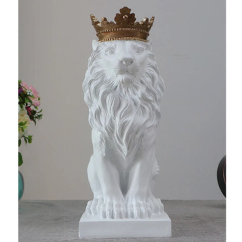 Skanto Tierfigur Harz Kronenlöwen-Statue Handgemachtes Kunstwerk Geschenk Home Office Dekor Ornament Wohnzimmer Schreibtisch Heimdekoration