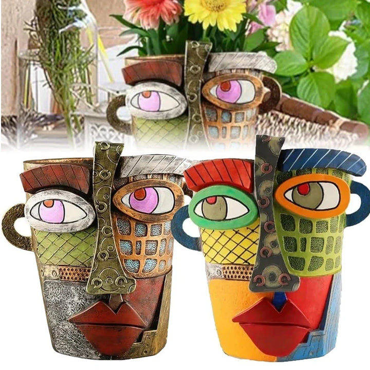 Skanto | Bunter Gesichts-Blumentopf – Kreative Dekoration für Haus und Garten