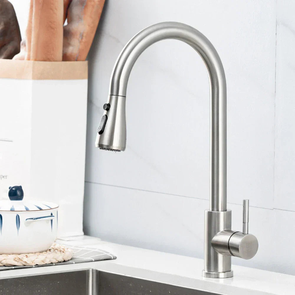 Skanto | Ausziehbarer Wasserhahn mit Einhebelmischer – Flexibler Wasserhahn mit Duschfunktion, hochwertiger Edelstahl, ideal für moderne Küchen, einfache Installation