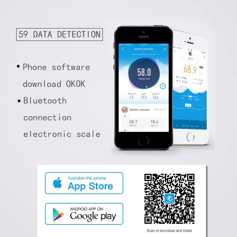 Skanto | Intelligente Bluetooth-Körperanalysewaage: Kabellose digitale Badezimmerwaage mit Smartphone-App