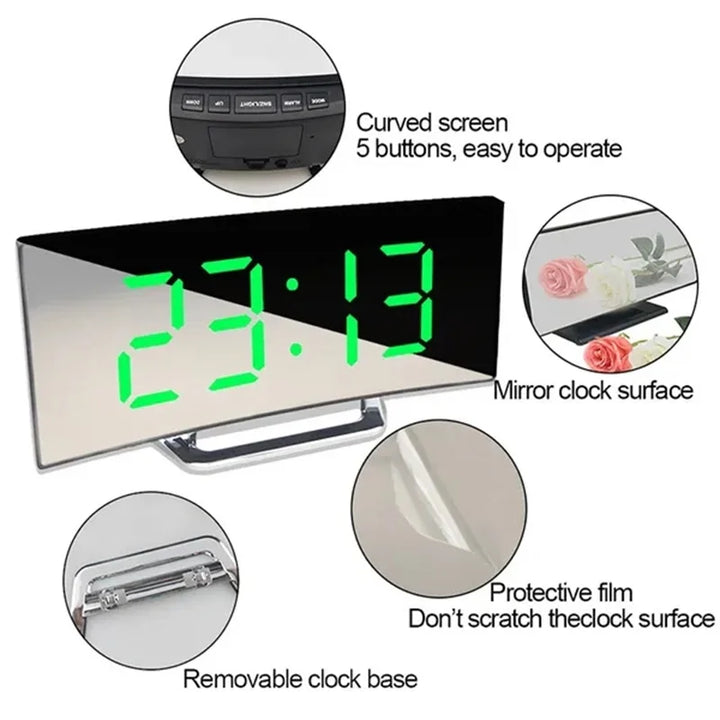 Skanto | LED-Digitalwecker mit gebogenem Bildschirm und USB-Ladefunktion