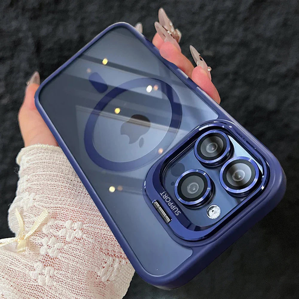 Skanto | Magnetische stoßfeste Magsafe Handyhülle mit Ständer und Glaslinsenschutz