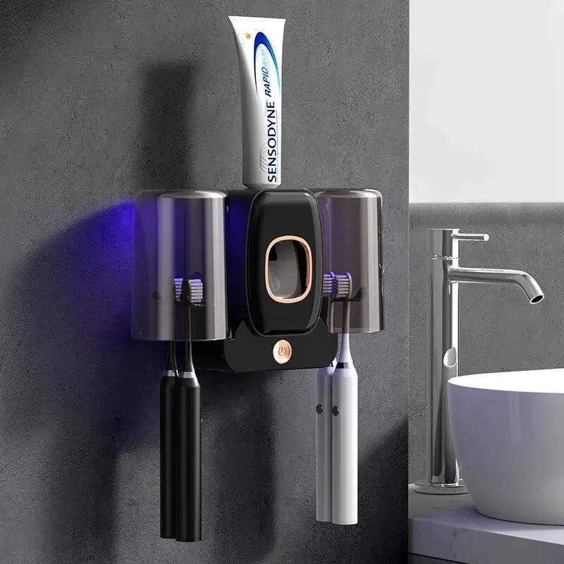 Skanto | Skanto PureBrush UV-Zahnbürstenhalter | UV-Licht-Sterilisation | Automatischer Zahnpastaspender | Bohrerfreie Wandmontage