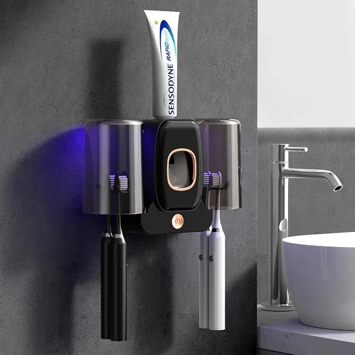Skanto | Skanto PureBrush UV-Zahnbürstenhalter | UV-Licht-Sterilisation | Automatischer Zahnpastaspender | Bohrerfreie Wandmontage