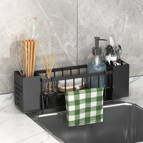 Skanto | Ordinaqua Spülbecken-Organizer-Regal | Selbstentleerend | Halter für Schwamm, Seife & Tuch | Erweiterbar & Hygienisch | ABS-Kunststoff
