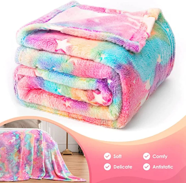 Skanto | StellaLumi | Leuchtende Einhorn-Decke | Gemütlich & Magisch | Leuchtsterne & Herzen | Geschenk für Kinder & Erwachsene