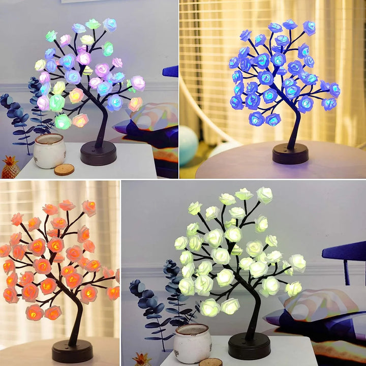 Skanto | RGB Rosenblütenbaum Lichter 24LED USB Batterie Tischlampe Feen Nachtlicht Home Party Weihnachten Hochzeit Schlafzimmer Dekoration Geschenk