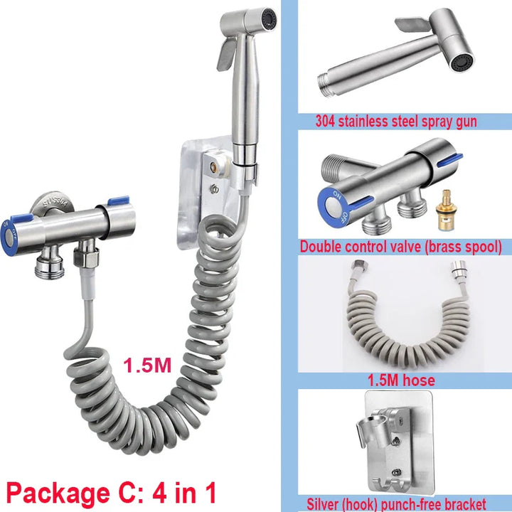 Skanto | Hand-Bidet-Sprühset aus 304 Edelstahl – selbstreinigender Duschkopf für Toiletten-Bidet-Armatur – Hygienische Sprühpistole